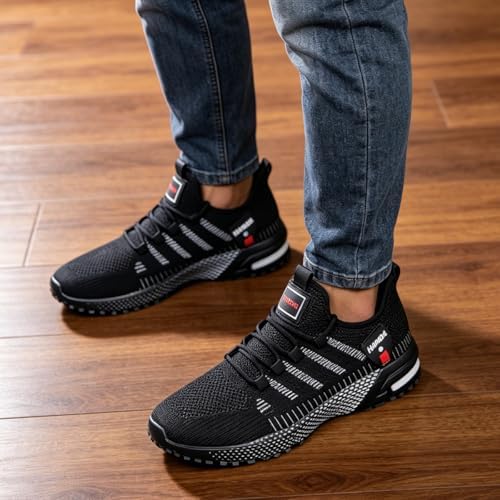 Tenis de correr con plataforma y patrón de rayas para hombre, transpirables, con cordones, antideslizantes, informales, para uso diario y gimnasio