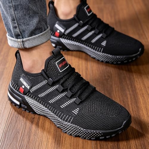 Tenis de correr con plataforma y patrón de rayas para hombre, transpirables, con cordones, antideslizantes, informales, para uso diario y gimnasio