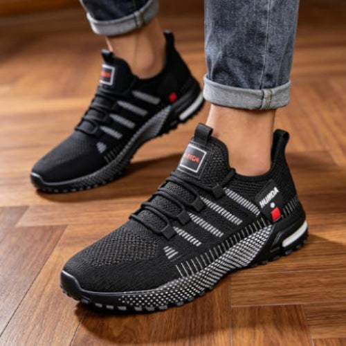 Tenis de correr con plataforma y patrón de rayas para hombre, transpirables, con cordones, antideslizantes, informales, para uso diario y gimnasio
