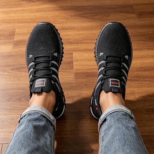 Tenis de correr con plataforma y patrón de rayas para hombre, transpirables, con cordones, antideslizantes, informales, para uso diario y gimnasio