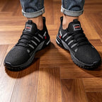 Tenis de correr con plataforma y patrón de rayas para hombre, transpirables, con cordones, antideslizantes, informales, para uso diario y gimnasio